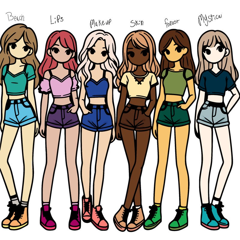 a group of girls wearing crop tops and shorts