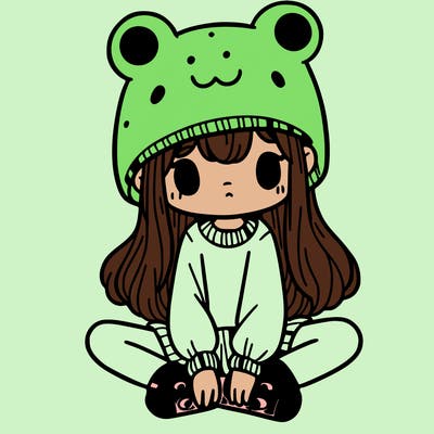a girl wearing a frog hat and some frog socks