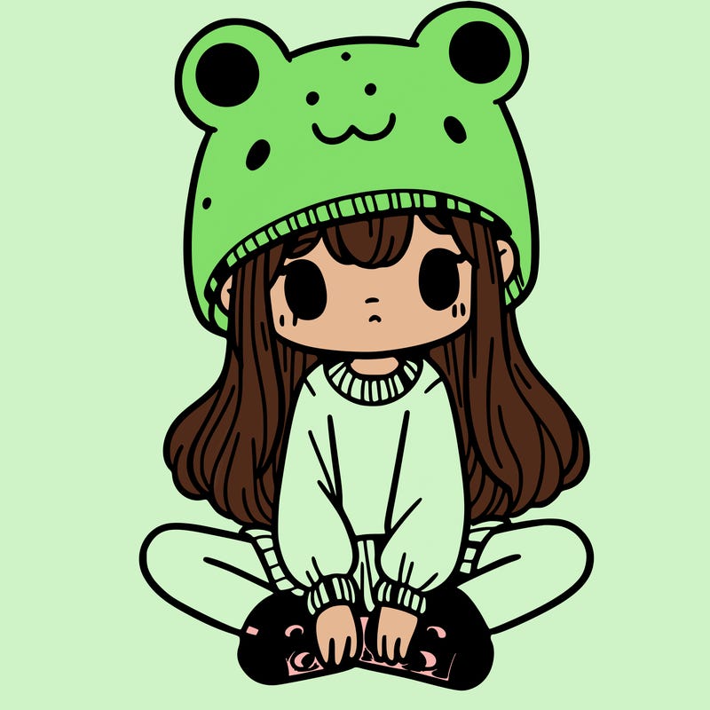 a girl wearing a frog hat and some frog socks