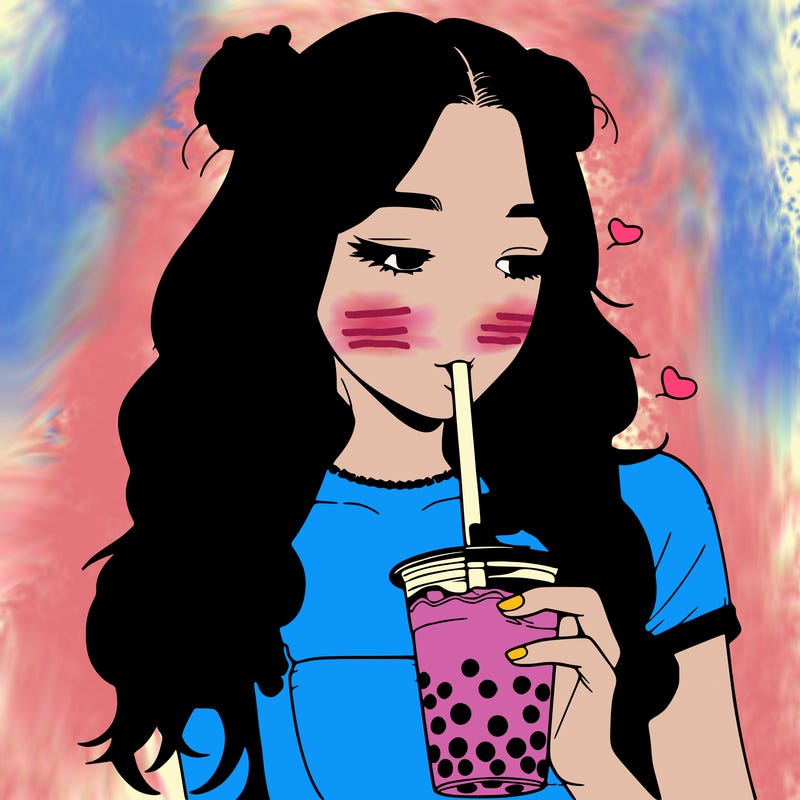 aesthetic realistic girl with boba
