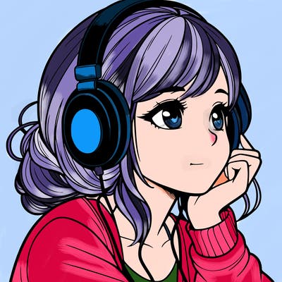 a realistic girl listening to music