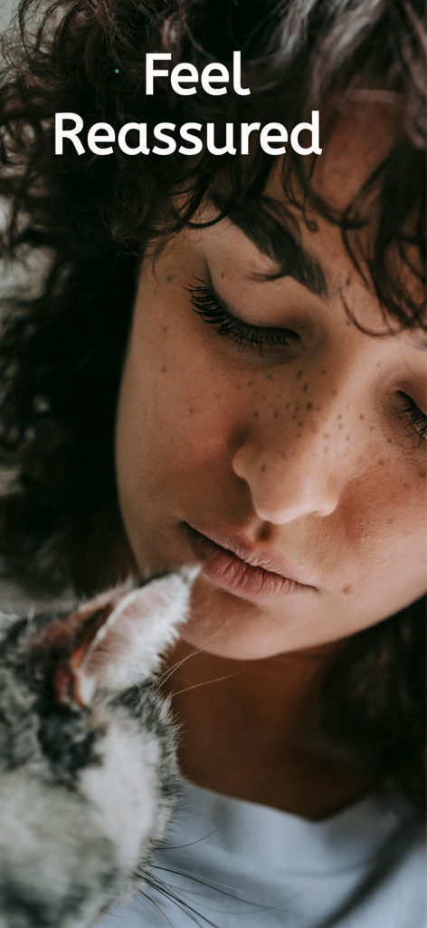 Are You Dead or Alive?! - A woman and her cat showing peace of mind from using a daily safety check app