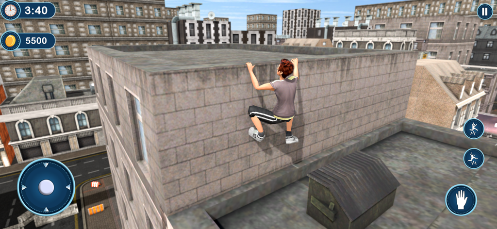 Rooftop Runner Parkour Go Up - A character performing a wall climb on a rooftop in the game Rooftop Runner Parkour Go Up