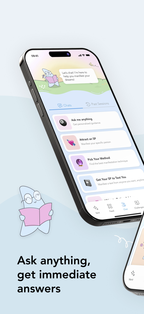 Manifest: Daily Journal - Pantalla de chat de IA de la aplicación Manifest mostrando la interfaz de chat de IA y una amigable mascota estrella.