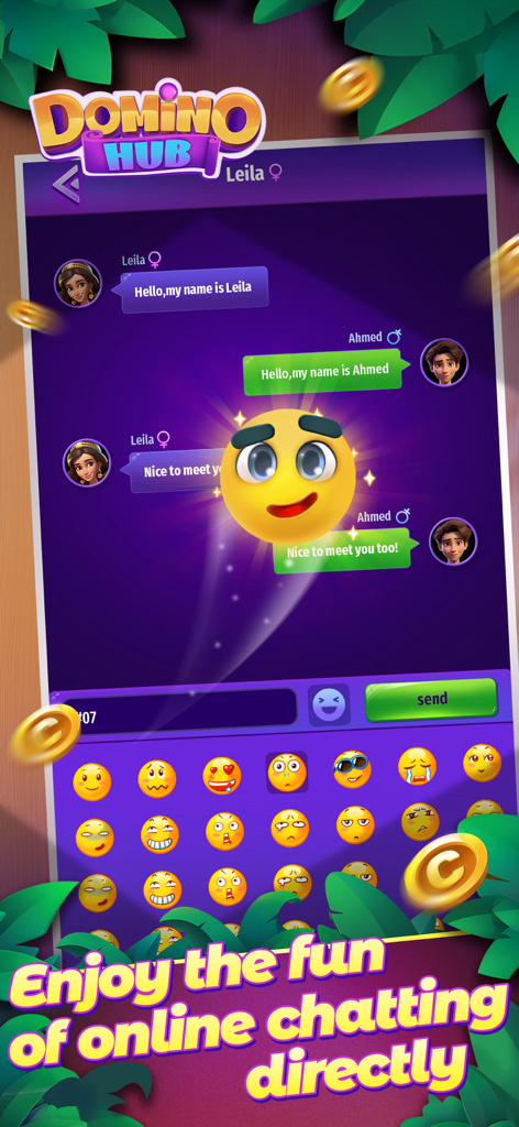 Domino Hub - Online chat interface in Domino Hub showing messages and emojis between two users