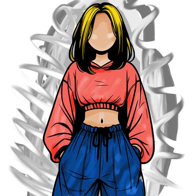 realistic girl faceless with baggy pants and a crop top