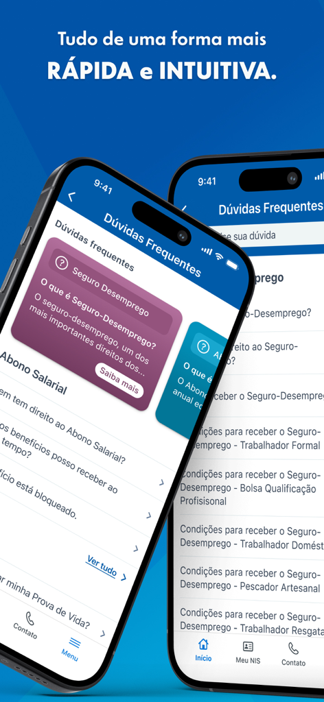Benefícios Sociais CAIXA - Frequently Asked Questions screen of the Beneficios Sociais CAIXA mobile application showing information about unemployment insurance and wage bonuses.