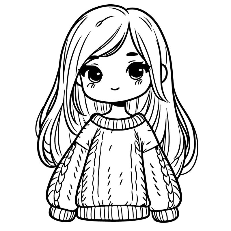 a girl with long hair and an oversized sweater