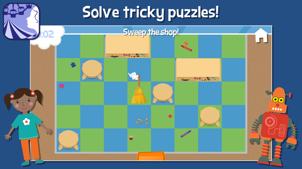 Grandpa's Toy Shop - An educational puzzle mini-game from Grandpas Toy Shop where kids sweep the floor around toys and furniture