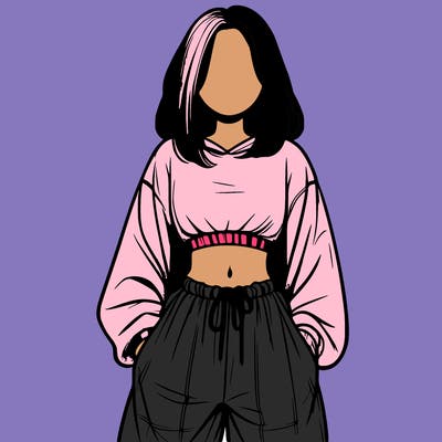 realistic girl faceless with baggy pants and a crop top