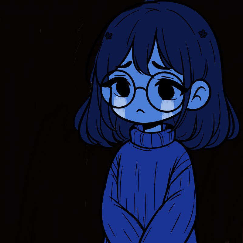 sad girl with glasses in a sweater