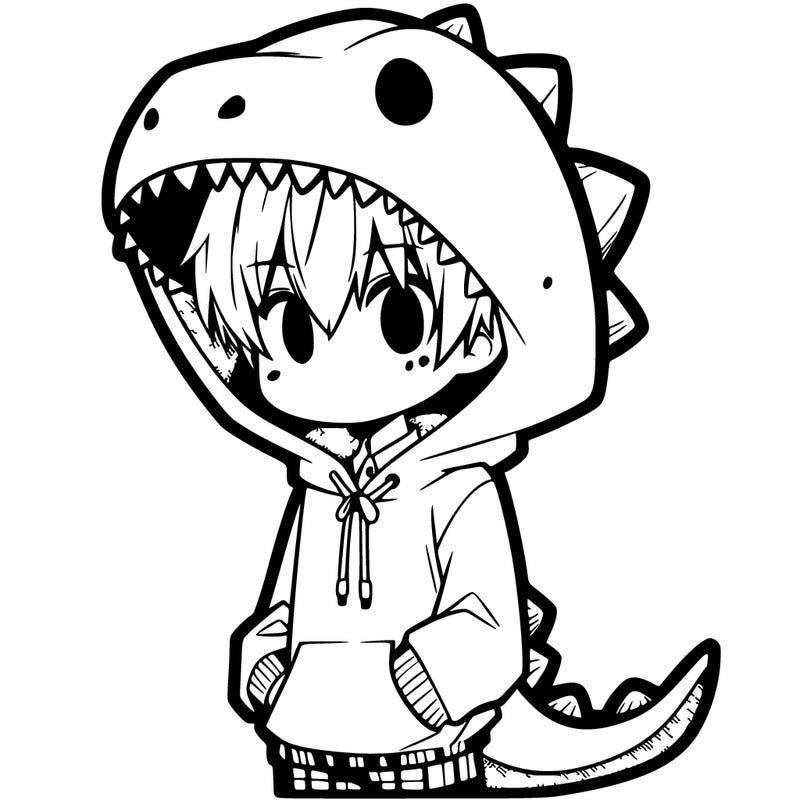 manga character wearing a dinosaur hoody