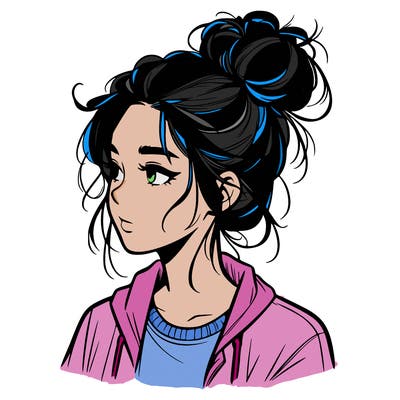 realistic teenage girl with a messy bun