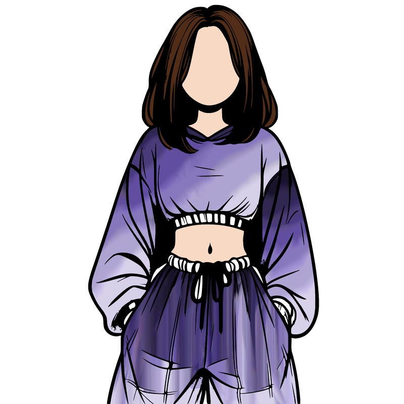 realistic girl faceless with baggy pants and a crop top