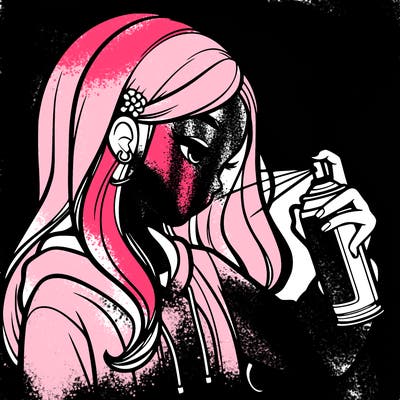 a realistic girl spray painting