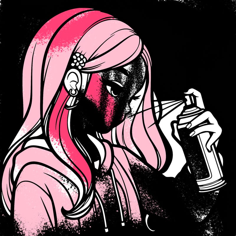 a realistic girl spray painting