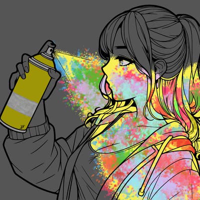 a realistic girl spray, painting