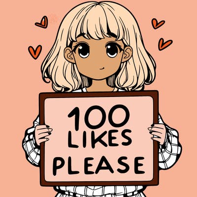 a girl holding a sign saying 100 likes please