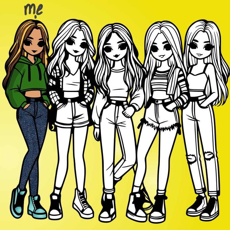 5 girls friends standing