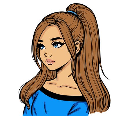 realistic girl with a high ponytail