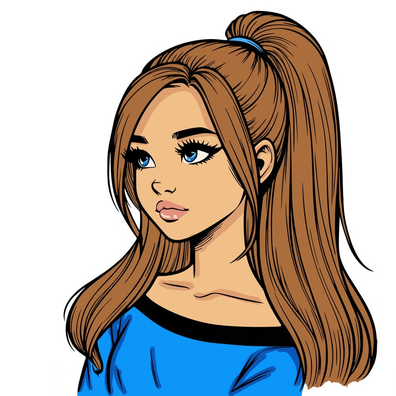 realistic girl with a high ponytail