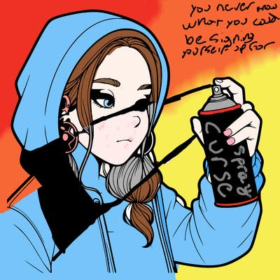 a realistic girl, spray painting