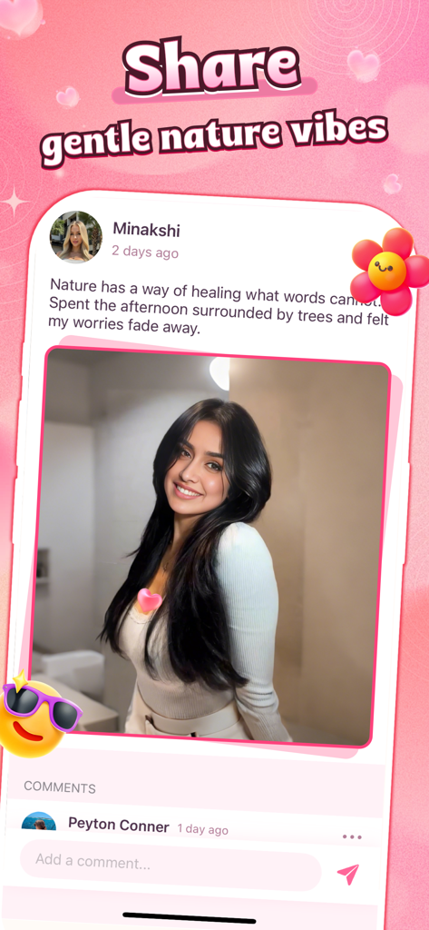 Whispa -  personal - A screenshot of a social post on the Whispa app where a user shares a positive message about nature and mental wellness
