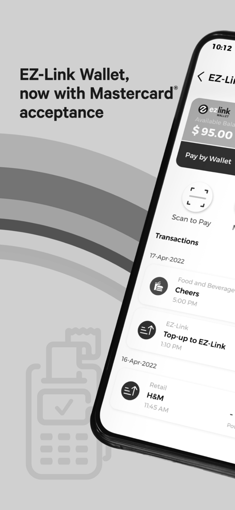 EZ-Link app (discontinued) - Interfaz de la aplicación EZ-Link mostrando el saldo de la billetera y el historial de transacciones recientes