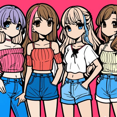 teen manga girls group of 4