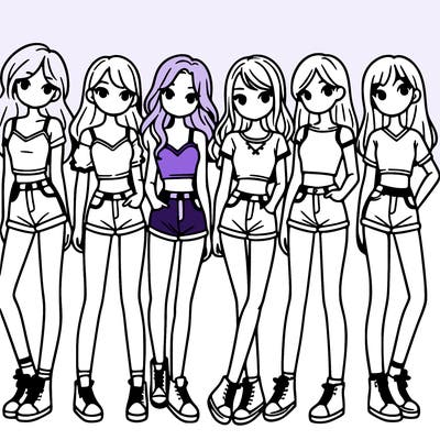 a group of girls wearing crop tops and shorts