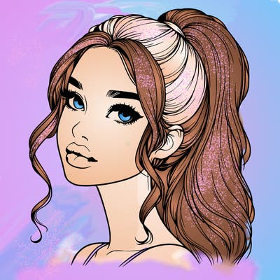 realistic girl with a ponytail on her hair and lips