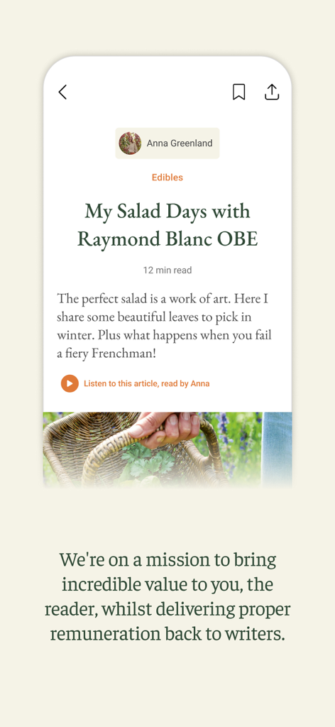 Scribehound app interface showing a long-form article with a listen to article button and reading time estimate
