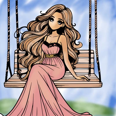 𝓐 𝔀𝓸𝓶𝓪𝓷 𝓸𝓷 𝓪 𝓹𝓻𝓮𝓽𝓽𝔂 𝔀𝓸𝓸𝓭𝓮𝓷 𝓼𝔀𝓲𝓷𝓰 𝓪𝓷𝓭 𝓼𝓱𝓮 𝓱𝓪𝓼 𝓵𝓸𝓷𝓰 𝓯𝓵𝓸𝔀𝓮𝔂 𝓱𝓪𝓲𝓻 𝔀𝓲𝓽𝓱 𝓪 𝓵𝓸𝓷𝓰 𝓭𝓻𝓮𝓼𝓼 𝓫𝓵𝓸𝔀𝓲𝓷𝓰 𝓲𝓷 𝓽𝓱𝓮 𝔀𝓲𝓷𝓭