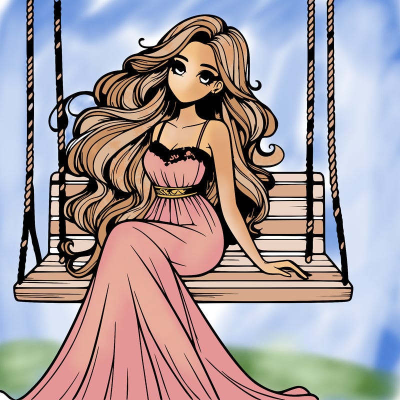 𝓐 𝔀𝓸𝓶𝓪𝓷 𝓸𝓷 𝓪 𝓹𝓻𝓮𝓽𝓽𝔂 𝔀𝓸𝓸𝓭𝓮𝓷 𝓼𝔀𝓲𝓷𝓰 𝓪𝓷𝓭 𝓼𝓱𝓮 𝓱𝓪𝓼 𝓵𝓸𝓷𝓰 𝓯𝓵𝓸𝔀𝓮𝔂 𝓱𝓪𝓲𝓻 𝔀𝓲𝓽𝓱 𝓪 𝓵𝓸𝓷𝓰 𝓭𝓻𝓮𝓼𝓼 𝓫𝓵𝓸𝔀𝓲𝓷𝓰 𝓲𝓷 𝓽𝓱𝓮 𝔀𝓲𝓷𝓭