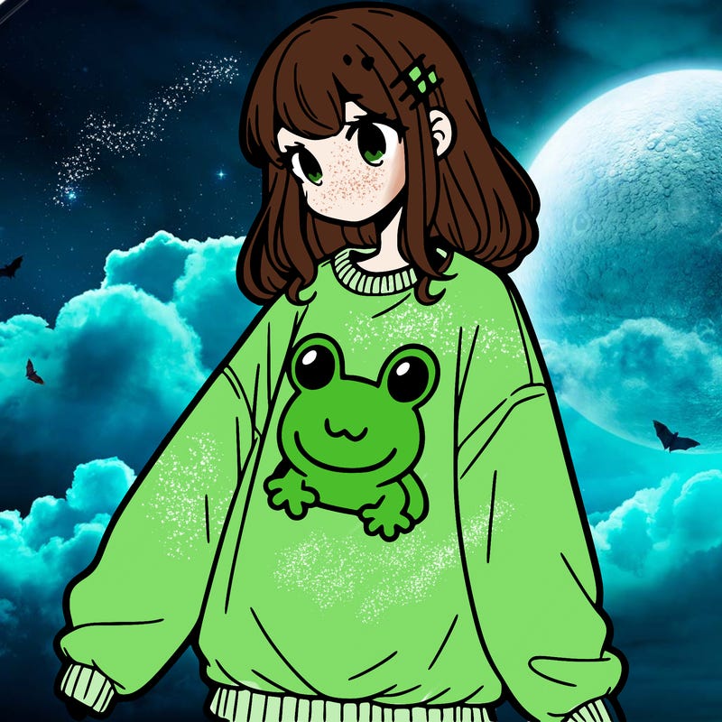 girl wearing frogging sweatshirt