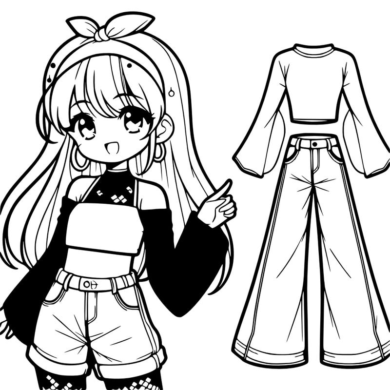 anime girl wearing a crop to and bell-bottoms