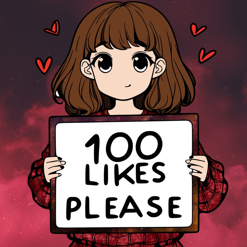 a girl holding a sign saying 100 likes please