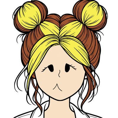 realistic girl with buns on the top of her hair