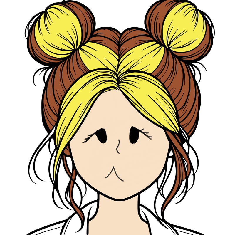 realistic girl with buns on the top of her hair