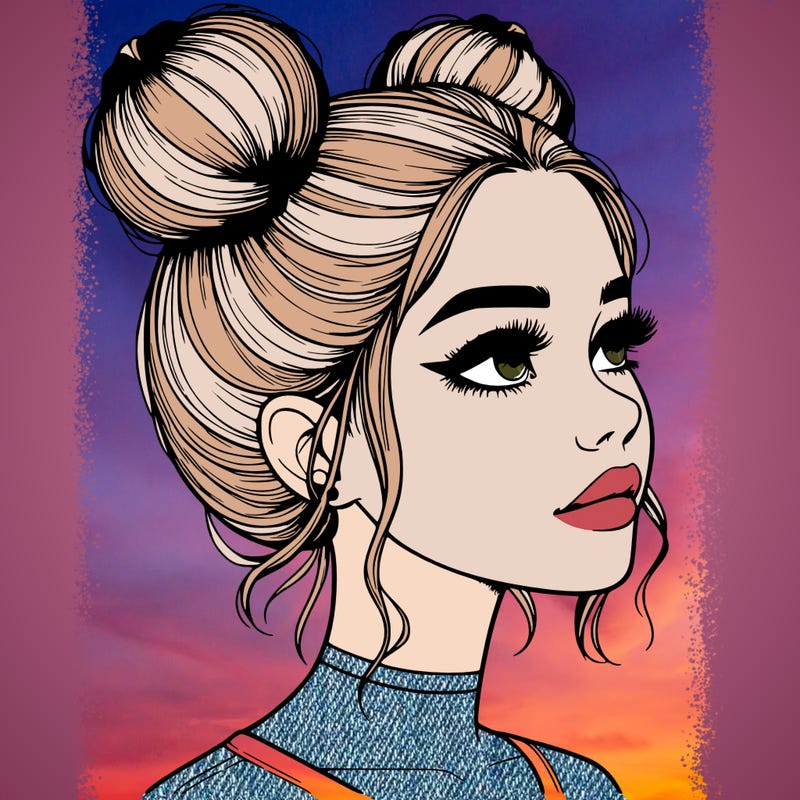 realistic girl with buns on the top of her head