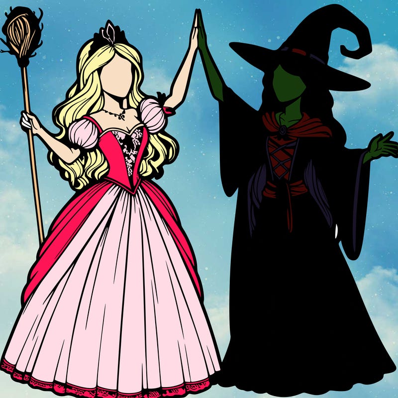 detailed realistic split of a princess and a witch