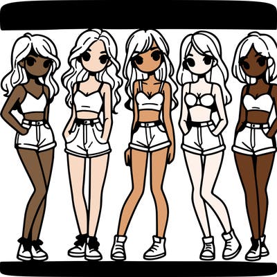 5 girls in crop tops and shorts