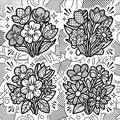 Discover the energetic fusion of nature and art with this stunning Pop Art Wildflowers coloring page. Featuring bold outlines and playful comic-book patterns, it's perfect for a vibrant and imaginative coloring experience.