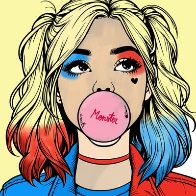 realististic girl blowing bubble -gum