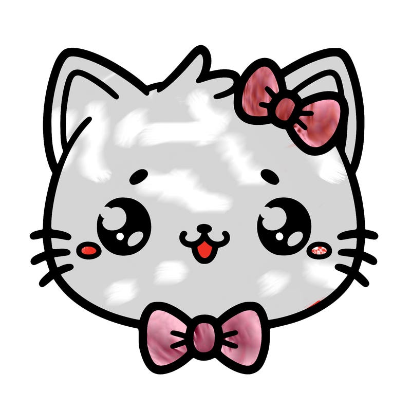 kawaii cat with a bow tie hanging from his ear