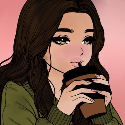 realistic girl drinking coffee