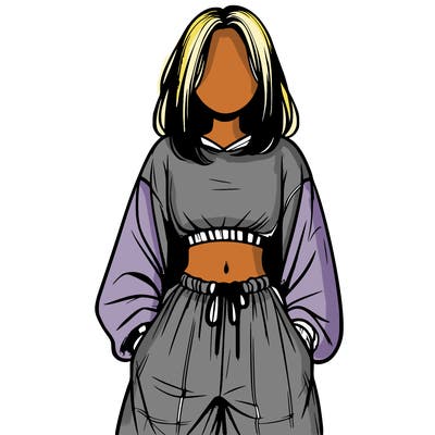 realistic girl faceless with baggy pants and a crop top