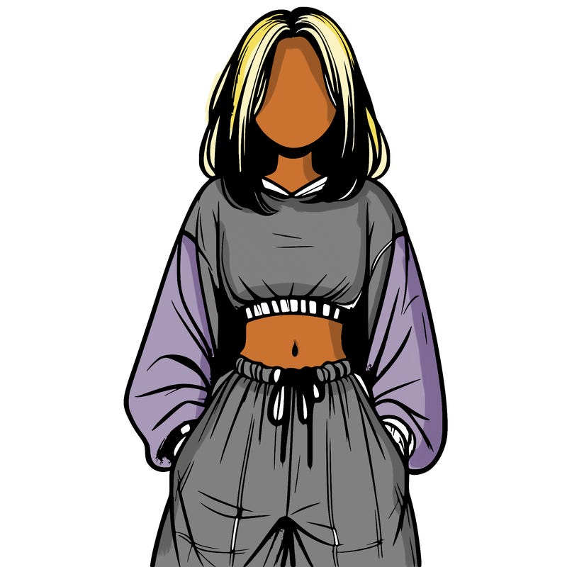 realistic girl faceless with baggy pants and a crop top