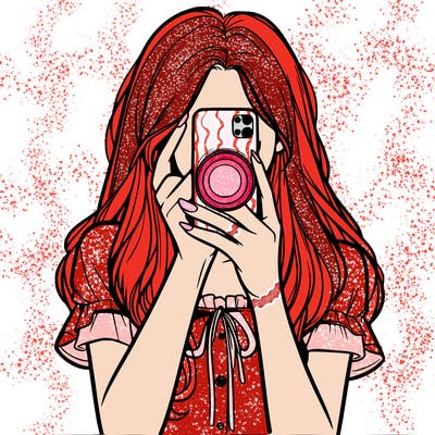 a realistic girl holding her phone taking pictures