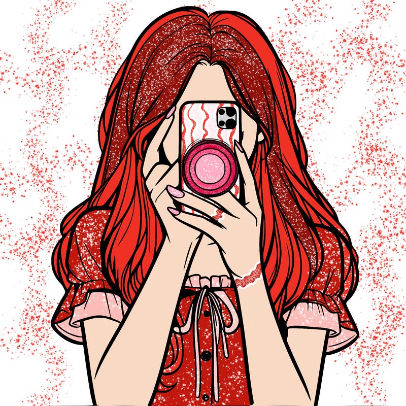 a realistic girl holding her phone taking pictures